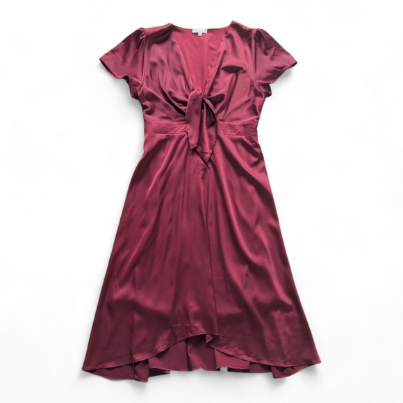 Baltic Born M Women's Poppy Satin Dress Tie Front Floaty V-neck Midi Womens XL - Picture 4 of 14